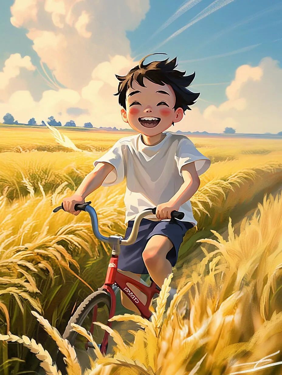 儿时记忆-麦田骑车