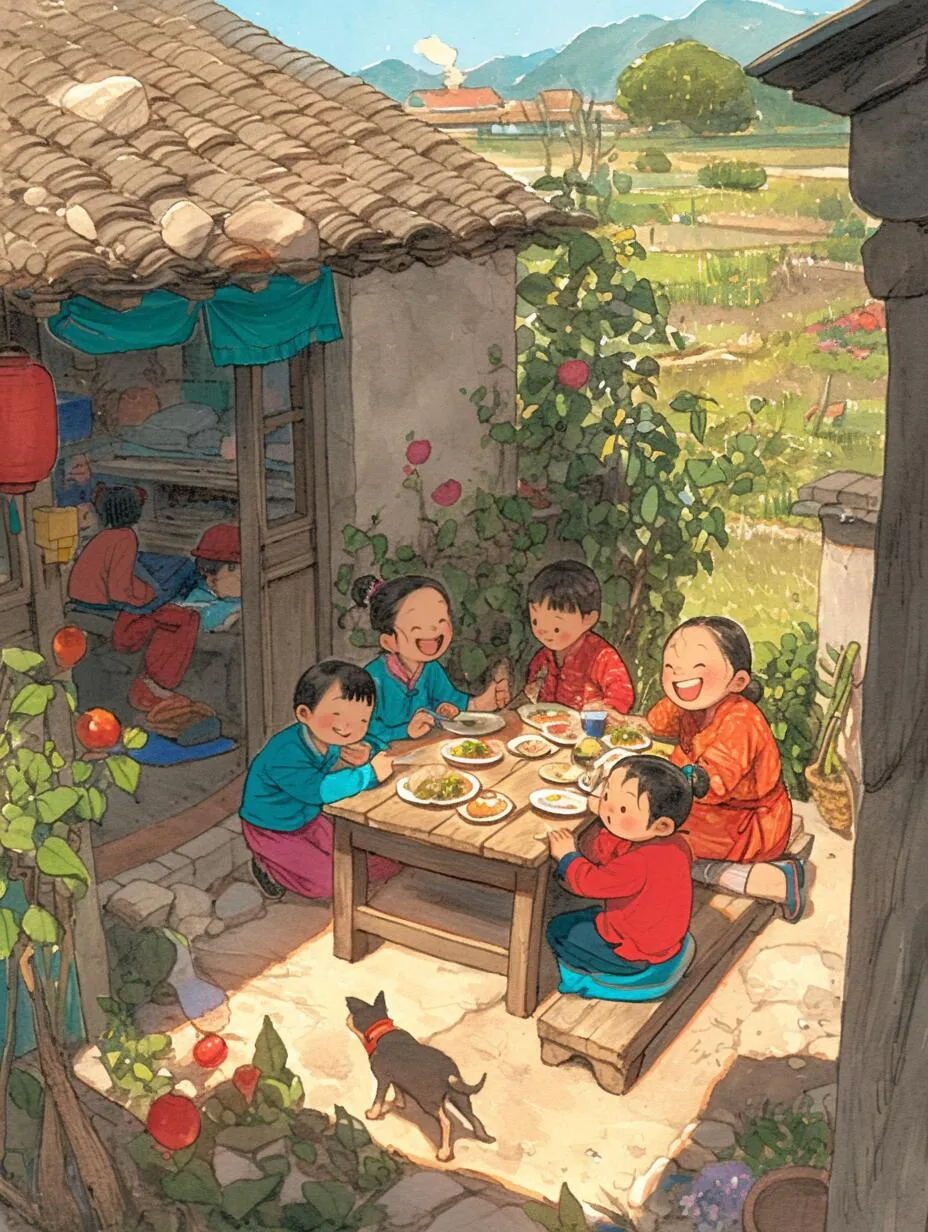 儿时记忆-小伙伴们一起吃饭聊天