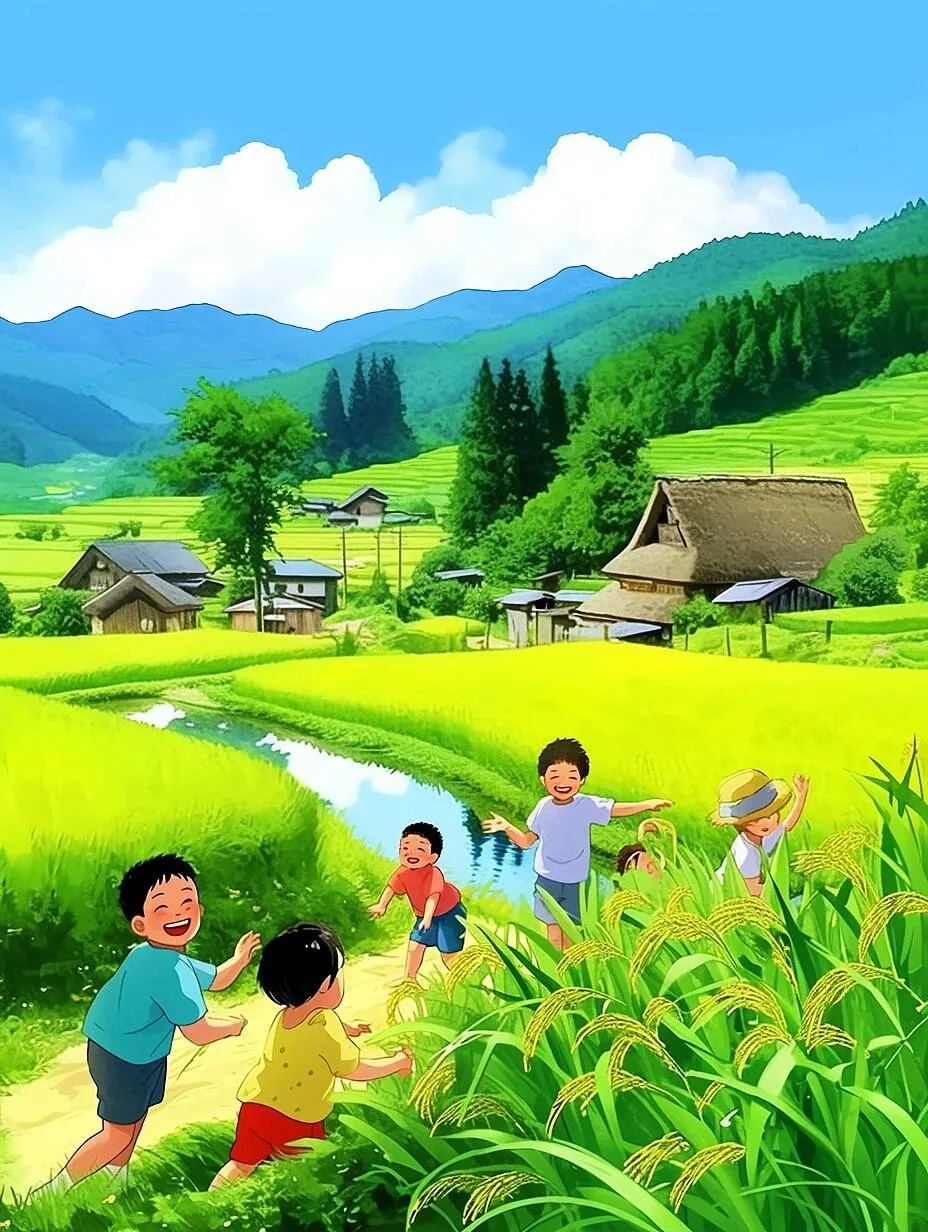 儿时记忆-稻田田间玩耍
