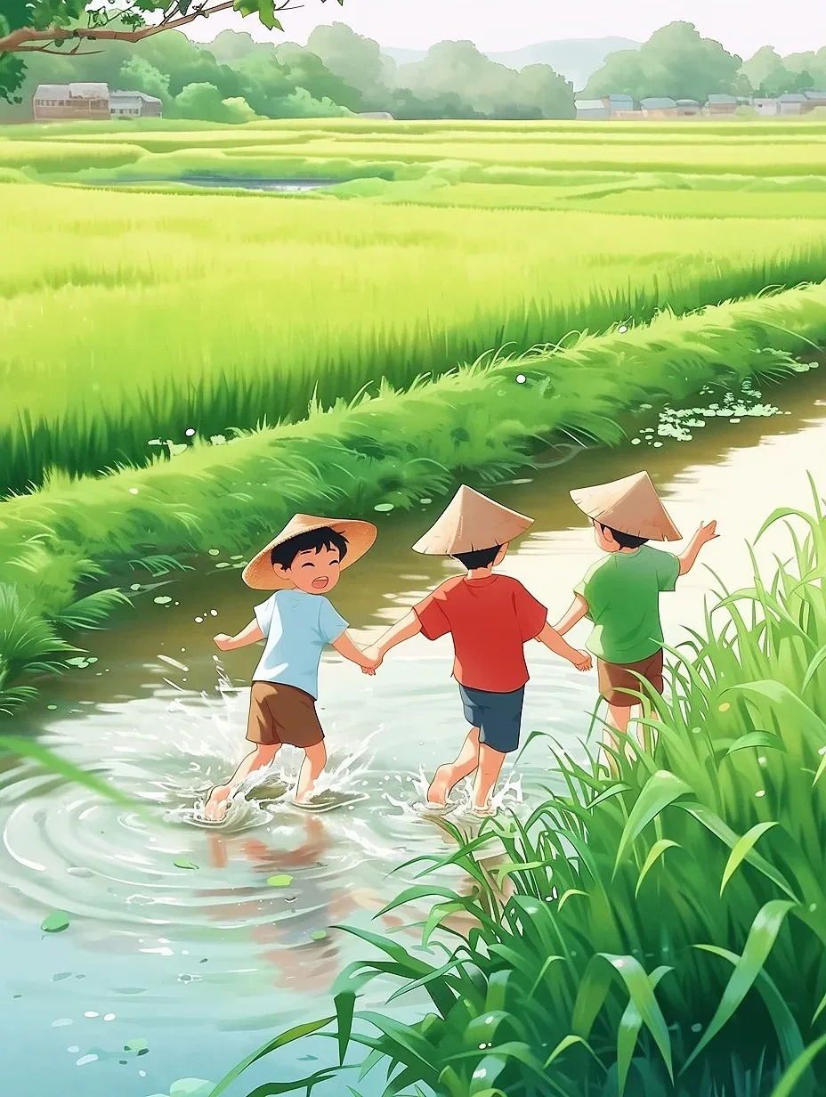 儿时记忆-玩水抓鱼稻田