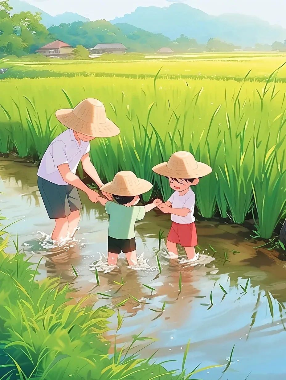 儿时记忆-玩水抓鱼稻田