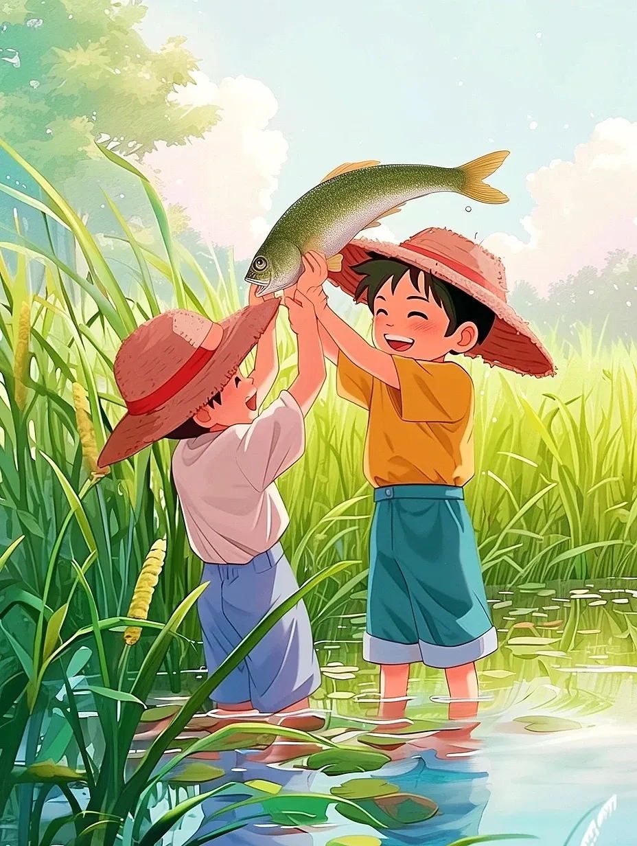 儿时记忆-玩水抓鱼稻田