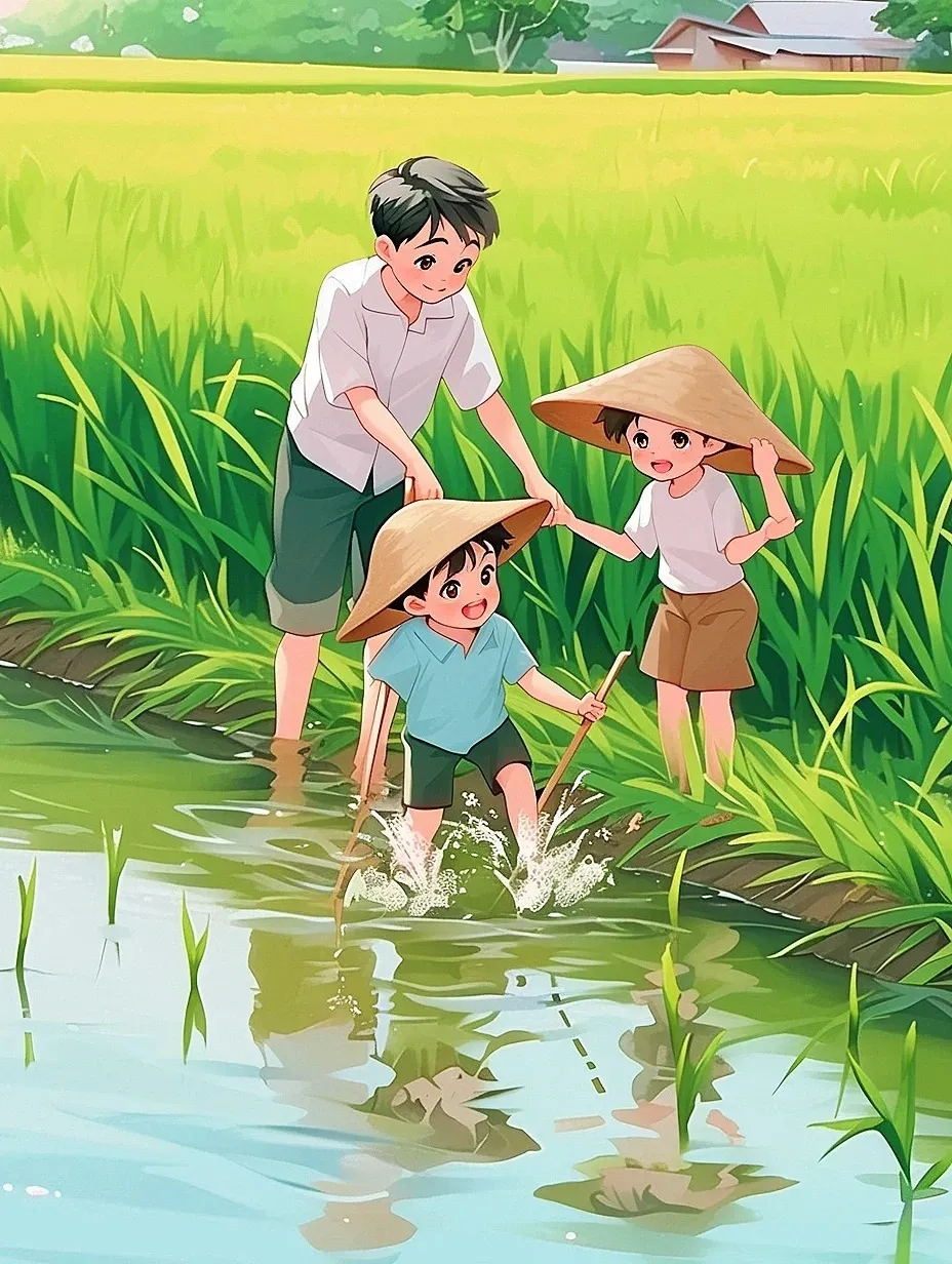 儿时记忆-玩水抓鱼稻田