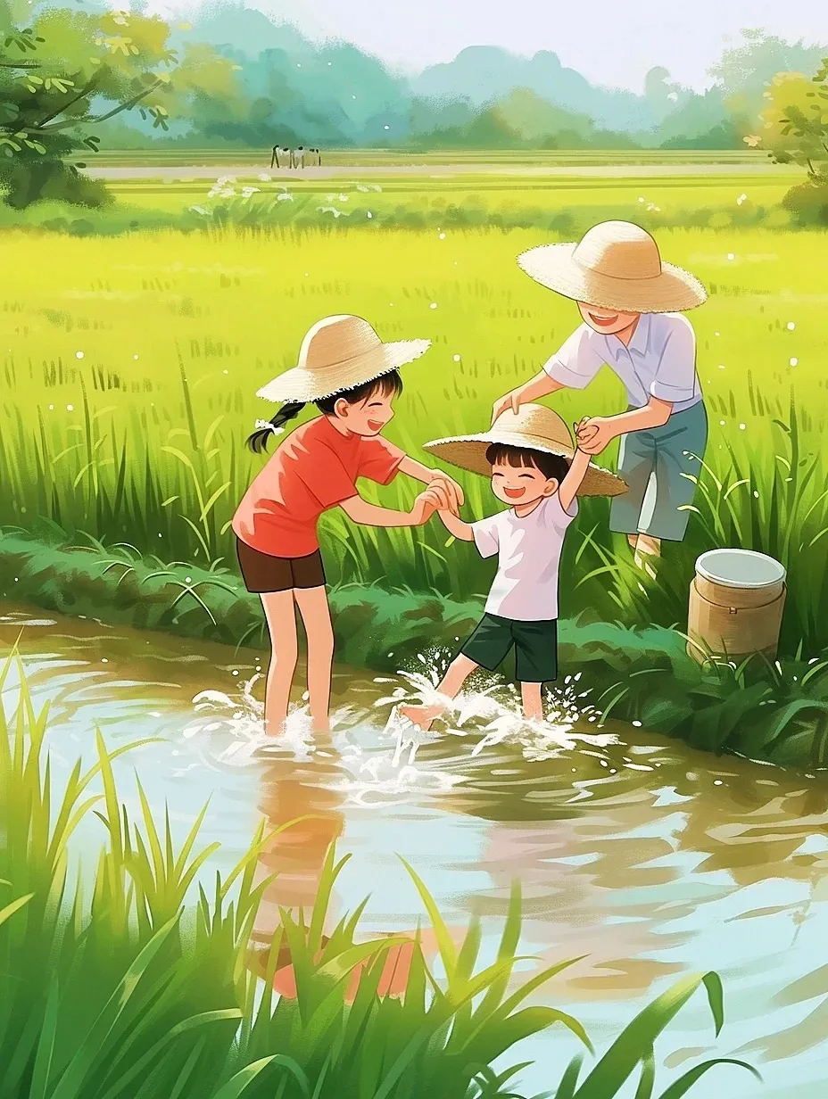 儿时记忆-玩水抓鱼稻田