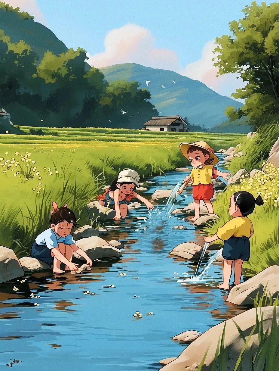 儿时记忆-小河里玩水